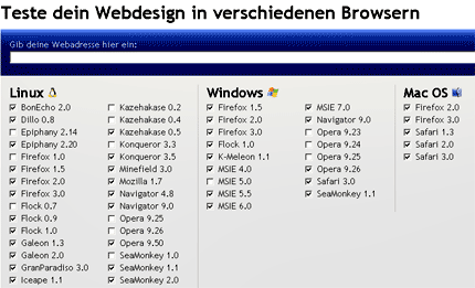 browsershots - Teste dein Webdesign in verschiedenen Browsern